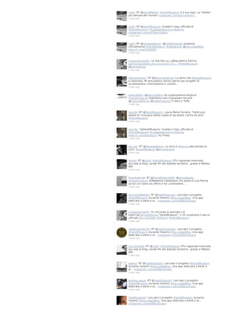 rosfri: RT @giovaMarani: #VerdiMuseum e il suo logo. La "barba"
più famosa del mondo! instagram.com/p/f7-etOrdv-/
2 days ago

rosfri: RT @VerdiMuseum: Svelato il logo ufficiale di
#VerdiMuseum! #casadellamusica #parma
instagram.com/p/f79bnZpoNn/
2 days ago

rosfri: RT @VanessaRota1: @FedePizzarotti presenta
ufficialmente #VerdiMuseum #sdbawards @SQcuoladiBlog
http://t.co/wlIVURz9i5
2 days ago

mosquitoman81: Le mie foto su LaRepubblica Parma!
parma.repubblica.it/cronaca/2013/1… #VerdiMuseum
@benedettap
2 days ago

VanessaRota1: RT @MammaCattiva: La demo del #VerdiMuseum
è visionaria. Mi entusiasmo senza riserve per progetti di
localizzazione, informazione e condivi…
2 days ago

GeomAlfieri: @lisacristallino da organizzatore blogtour
#verdimuseum dobbiamo solo ringraziare Ferraris
@ComuneParma @FedePizzarotti il resto e' fuffa
2 days ago

ireurds: RT @VerdiMuseum: Laura Maria Ferraris: "Verdi può
essere di chiunque abbia voglia di ascoltare cos'ha da dire"
#VerdiMuseum
2 days ago

ireurds: “@VerdiMuseum: Svelato il logo ufficiale di
#VerdiMuseum! #casadellamusica #parma
http://t.co/uofpV2tJLg” by Fossy
2 days ago

ele_gar: RT @VanessaRota1: La lirica e #Parma alla portata di
tutti. #VerdiMuseum @amonteverdi
2 days ago

ilnorbi: RT @rosfri: #VerdiMuseum DTv regionale intervista
sqcuola di blog canale 90 del digitale terrestre...grazie a Matteo
Billi
2 days ago

PaoloVallicelli: RT @FlaviaRubino666: @giovaMarani
#verdimuseum SDBawards l'assessore che parla di una Parma
social con tanto da offrire e far condividere. …
2 days ago

VincenzoMadetti: RT @FedePizzarotti: Lanciato il progetto
#VerdiMuseum durante l'evento #SqcuoladiBlog. Una app
dedicata a Verdi e al… instagram.com/p/f8BLEAxzpr/
2 days ago

mosquitoman81: Si conclude la giornata col
botto"@ComuneParma:“VerdiMuseum”, il 30 novembre il lancio
ufficiale dlvr.it/4CSjdx #Parma" #VerdiMuseum
2 days ago

CelebraVerdi200: RT @FedePizzarotti: Lanciato il progetto
#VerdiMuseum durante l'evento #SqcuoladiBlog. Una app
dedicata a Verdi e al… instagram.com/p/f8BLEAxzpr/
2 days ago

cecchinobilli: RT @rosfri: #VerdiMuseum DTv regionale intervista
sqcuola di blog canale 90 del digitale terrestre...grazie a Matteo
Billi
2 days ago

aselusi: RT @FedePizzarotti: Lanciato il progetto #VerdiMuseum
durante l'evento #SqcuoladiBlog. Una app dedicata a Verdi e
al… instagram.com/p/f8BLEAxzpr/
2 days ago

andrea_gazza: RT @FedePizzarotti: Lanciato il progetto
#VerdiMuseum durante l'evento #SqcuoladiBlog. Una app
dedicata a Verdi e al… instagram.com/p/f8BLEAxzpr/
2 days ago

FedePizzarotti: Lanciato il progetto #VerdiMuseum durante
l'evento #SqcuoladiBlog. Una app dedicata a Verdi e al…
instagram.com/p/f8BLEAxzpr/

 