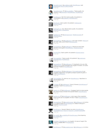 DavideRichiardi: @giovaMarani per #VerdiMuseum agli
#sdbawards http://t.co/fG1r4T6QER
3 days ago

benedettomotisi: RT @SQcuoladiBlog: "Siamo quello che
postiamo" @giovamarani #VerdiMuseum #SDBAwards
3 days ago

VerdiMuseum: Nel 2013 siamo quello che postiamo e
condividiamo. @giovaMarani #VerdiMuseum
3 days ago

RobyPuglia: siamo quello che postiamo #sdbawards
#verdimuseum
3 days ago

StefaniaPicone: Ass. Marani:Siamo quello che postiamo!
#VerdiMuseum #sdbawards
3 days ago

SteAlbanese: RT @talentosprecato: #Walkinprogress al
#Verdimuseum
3 days ago

VanessaRota1: RT @VerdiMuseum: 80 luoghi verdiani: #Parma e
non solo, sulle orme di Verdi #VerdiMuseum
3 days ago

VanessaRota1: RT @VerdiMuseum: Persone di tutta Italia
lavorano sul progetto #VerdiMuseum #walkinprogress
3 days ago

ziomike2009: Siamo quello che postiamo #verdimuseum
3 days ago

SQcuoladiBlog: "Siamo quello che postiamo" @giovamarani
#VerdiMuseum #SDBAwards
3 days ago

VanessaRota1: RT @VerdiMuseum: È importante che una città
come #parma possa emergere per progetti innovativi. Gli utenti
premiano l'audacia #VerdiMuseum
3 days ago

VanessaRota1: RT @VerdiMuseum: Il #crowdfunding è una
modalità trasparente: il progetto prosegue quando la gente ci
crede #VerdiMuseum
3 days ago

SQcuoladiBlog: Si comincia con #VerdiMuseum. Riportiamo in
vita Giuseppe Verdi
3 days ago

m_farese: RT @VerdiMuseum: Come si finanzia #VerdiMuseum?
La parola chiave è #crowdfunding
3 days ago

saretta_mu: RT @VerdiMuseum: Giuseppe Verdi è la terza parola
più pronunciata al mondo tra le parole italiane #VerdiMuseum
3 days ago

saretta_mu: RT @VerdiMuseum: Lancio app a fine novembre.
Siamo pronti per un progetto che lasci il segno #VerdiMuseum
3 days ago

VanessaRota1: RT @benedettomotisi: @VerdiMuseum un inchino
e un plauso totale all #armadaSEO e a classe V tutta per il
supporto #verdimuseum
3 days ago

VerdiMuseum: Giovanni Marani racconta #VerdiMuseum
#casadellamusica #parma instagram.com/p/f7zCgmpoMR/
3 days ago

RiccardaR: @sqcuoladiblog & #verdimuseum live streaming
sqcuoladiblog.it
3 days ago

ornellagb: #VerdiMuseum un progetto che lascia il segno! Per
creare un WOW effect! a #sdbawards
3 days ago

VerdiMuseum: RT @benedettomotisi: @VerdiMuseum un inchino

 