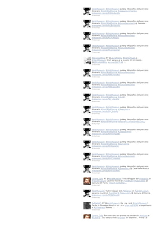 VerdiMuseum: #VerdiMuseum gallery fotografica del percorso
itinerario #VerdiWalkParma #casasuono #parma
instagram.com/p/f0SGp4poL9/
5 days ago

VerdiMuseum: #VerdiMuseum gallery fotografica del percorso
itinerario #VerdiWalkParma #monumentoverdi @ Piazzale…
instagram.com/p/f0L8qGpoD0/
5 days ago

VerdiMuseum: #VerdiMuseum gallery fotografica del percorso
itinerario #VerdiWalkParma #monumentoverdi
instagram.com/p/f0L4yPJoDx/
5 days ago

VerdiMuseum: #VerdiMuseum gallery fotografica del percorso
itinerario #VerdiWalkParma #monumentoverdi
instagram.com/p/f0LymqJoDs/
5 days ago

SQcuoladiBlog: RT @LauraMattia: #BattleRoyale e
#VerdiMuseum: tra il sangue e la musica c'è di mezzo..
@SQcuoladiBlog. wp.me/p1ItTl-4Z ....
5 days ago

VerdiMuseum: #VerdiMuseum gallery fotografica del percorso
itinerario #VerdiWalkParma #monumentoverdi
instagram.com/p/f0KKy8poBg/
5 days ago

VerdiMuseum: #VerdiMuseum gallery fotografica del percorso
itinerario #VerdiWalkParma #monumentoverdi
instagram.com/p/f0KEappoBV/
5 days ago

VerdiMuseum: #VerdiMuseum gallery fotografica del percorso
itinerario #VerdiWalkParma #club27
instagram.com/p/f0IFyDpoPU/
6 days ago

VerdiMuseum: #VerdiMuseum gallery fotografica del percorso
itinerario #VerdiWalkParma #casamusica
instagram.com/p/f0H_FaJoPI/
6 days ago

VerdiMuseum: #VerdiMuseum gallery fotografica del percorso
itinerario #VerdiWalkParma instagram.com/p/f0H421JoO_/
6 days ago

VerdiMuseum: #VerdiMuseum gallery fotografica del percorso
itinerario #VerdiWalkParma #casatoscanini
instagram.com/p/f0HnKPpoOt/
6 days ago

VerdiMuseum: #VerdiMuseum gallery fotografica del percorso
itinerario #VerdiWalkParma #teatroregio
instagram.com/p/f0HfsIpoOk/
6 days ago

VerdiMuseum: #VerdiMuseum gallery fotografica del percorso
itinerario #VerdiWalkParma #monumentoverdi
instagram.com/p/f0HY2KpoOd/
6 days ago

VerdiMuseum: #VerdiMuseum gallery fotografica del percorso
itinerario #VerdiWalkParma #casamusica @ Casa Della Musica
instagram.com/p/f0HFSkJoON/
6 days ago

Lorenz_Cats: RT @VerdiMuseum: Tutti i blogger del #blogtour di
#verdimuseum saranno muniti di #verdiCard #sapevatelo @
Comune Di Parma http://t.co/6sKGC…
6 days ago

VerdiMuseum: Tutti i blogger del #blogtour di #verdimuseum
saranno muniti di #verdiCard #sapevatelo @ Comune Di Parma
instagram.com/p/f0CNfMpoIQ/
6 days ago

RaffaellaPi: RT @VerdiMuseum: Ma che cos'è #VerdiMuseum?
Facile, è Giuseppe Verdi in un click! shar.es/ENGAk vi aspettiamo
a #SDBawards sabato …
6 days ago

Lorenz_Cats: Non sono ancora pronto per andare in #viaggio a
#Londra... Sto tempo molto #british mi deprime... Prima c'è

 