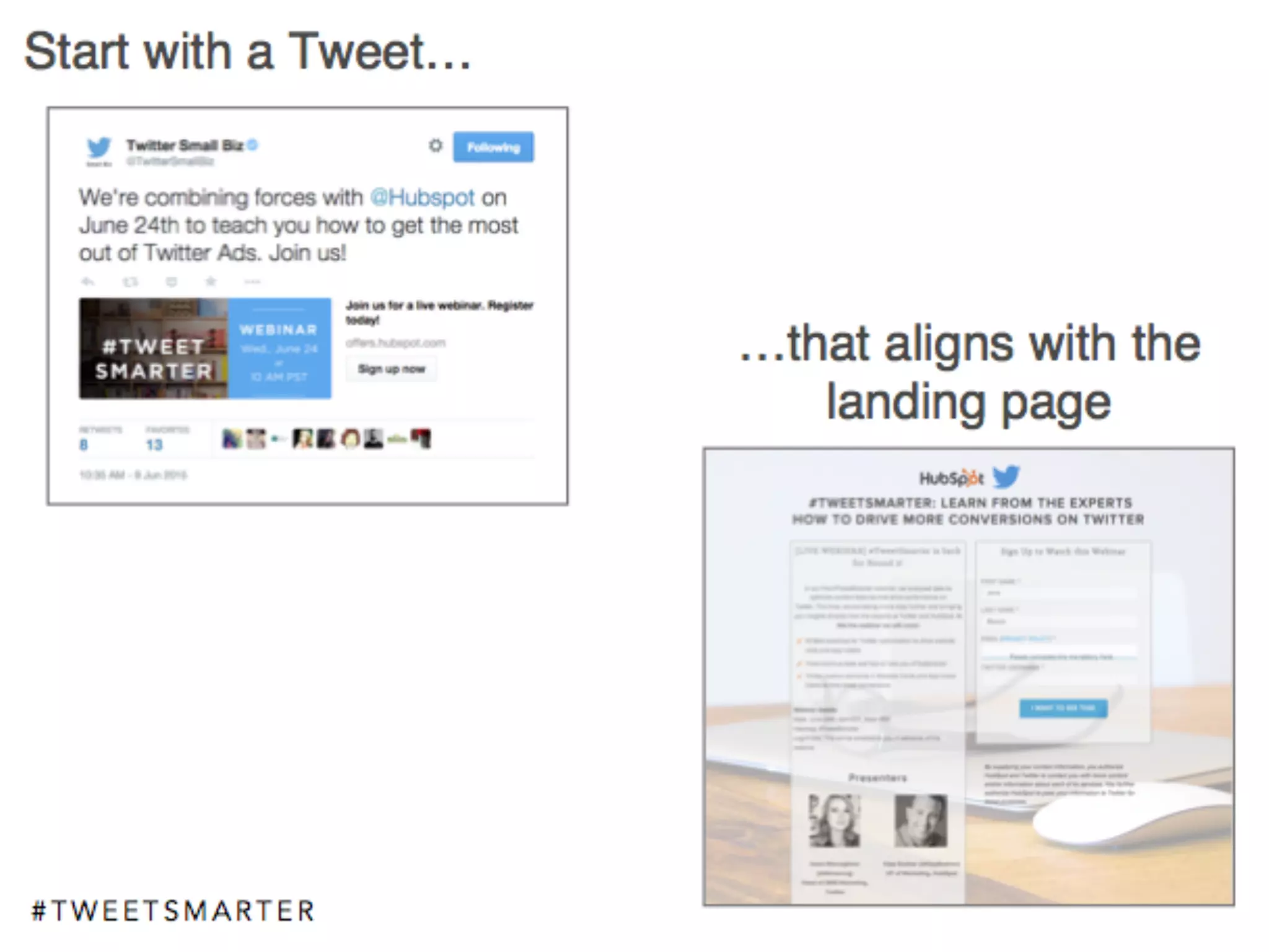 # T W E E T S M A R T E R
Start with a Tweet…
…that aligns with the
landing page
 