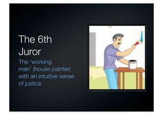 The 6th 
Juror 
The ‘working 
man’ (house painter) 
with an intuitive sense 
of justice 
 