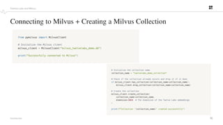 16
PROPRIETARY
Twelve Labs and Milvus
Connecting to Milvus + Creating a Milvus Collection
 