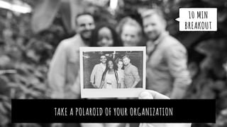 TAKE A POLAROID OF YOUR ORGANIZATION
10 MIN
BREAKOUT
 