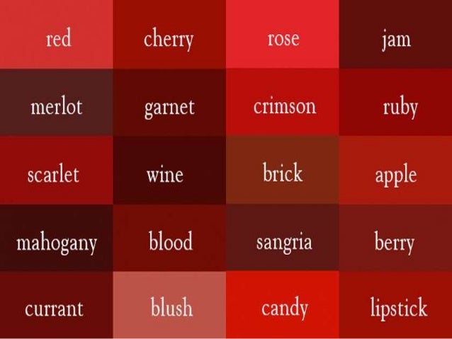 Different Shades Of Red Color Chart