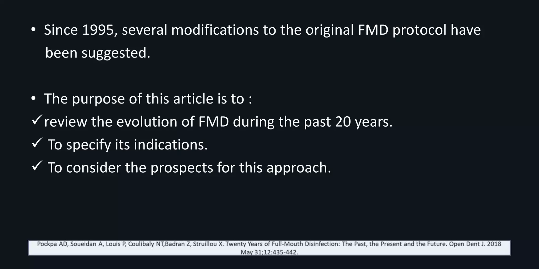 Fmd Code Twenty years of full mouth disinfection | PPTX