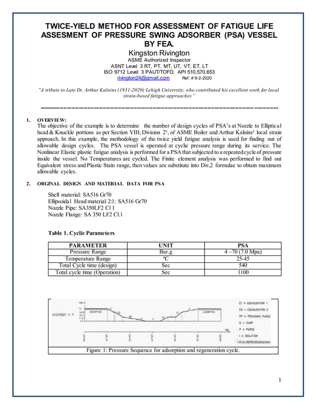 Twice yield method for assessment of fatigue life assesment of pressure ...