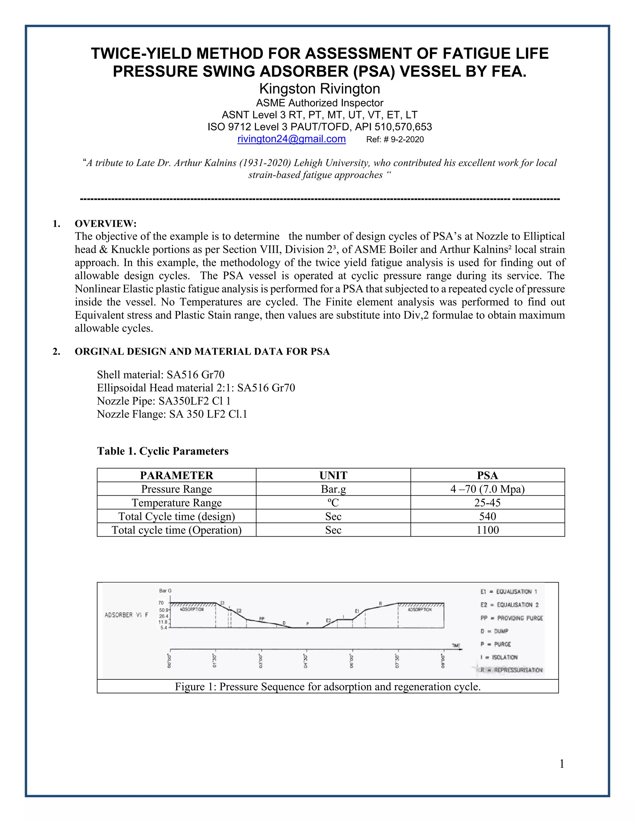 Twice yield method for assessment of fatigue life assesment of pressure