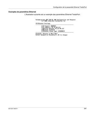 Configuration de la passerelle Ethernet TwidoPort

Exemples de paramètres Ethernet
L’illustration suivante est un exemple des paramètres Ethernet TwidoPort :

35013227 06/2011

381

 