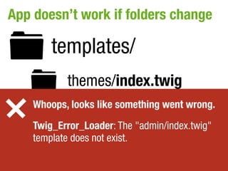 App doesn’t work if folders change

        templates/
           themes/index.twig
    Whoops, looks like something went wrong.
           frontend/index.twig
    Twig_Error_Loader: The "admin/index.twig"

        admin/
    template does not exist.
 