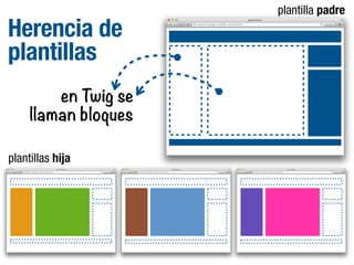 Herencia de
plantillas
en Twig se
llaman bloques
plantillas hija

plantilla padre

 