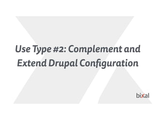 Use Type #2: Complement and
Extend Drupal Configuration
 