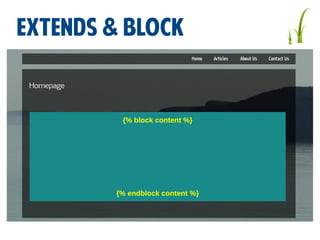 EXTENDS & BLOCK

{% block content %}

{% endblock content %}

 