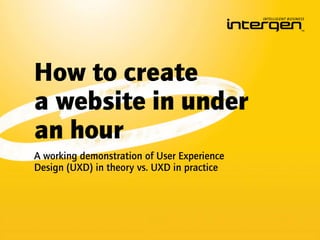 How to create  a website in under  an hour A working demonstration of User Experience Design (UXD) in theory vs. UXD in practice 
