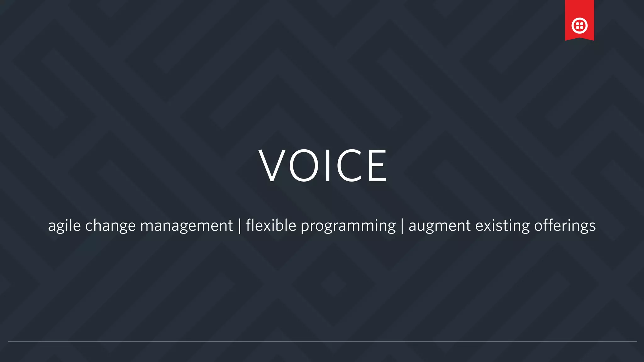 VOICE
agile change management | flexible programming | augment existing offerings
 