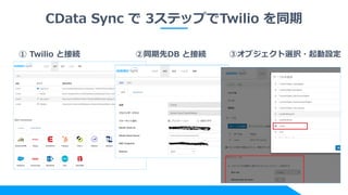 CData Sync で 3ステップでTwilio を同期
① Twilio と接続 ②同期先DB と接続 ③オブジェクト選択・起動設定
 