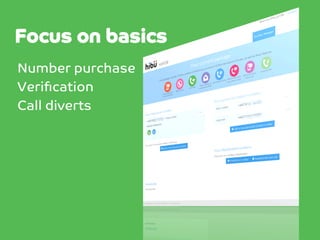 Focus on basics
Number purchase
Veriﬁcation
Call diverts



 