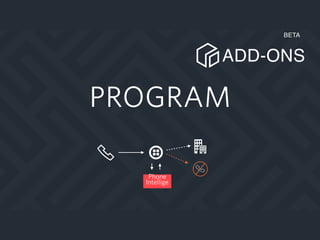 Phone
Intellige
PROGRAM
ADD-ONS
BETA
 