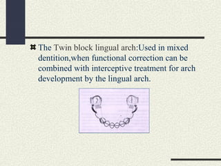 Twin blocks in TMJ therapy
The treatment success depends on the timing of the
click.
Early opening click :- up to 22mm ope...