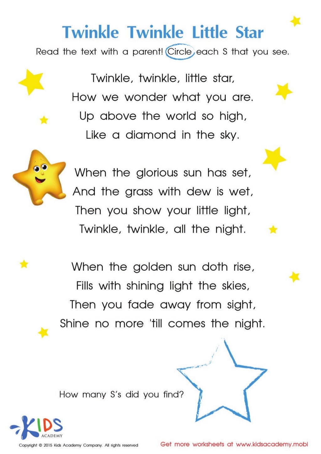 Twinkle Twinkle Little Star coloring pages and lyrics