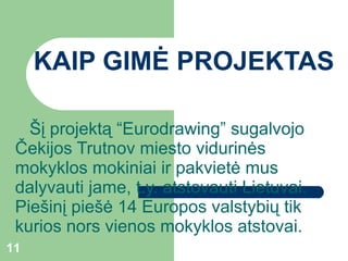 KAIP GIMĖ PROJEKTAS Šį projektą “Eurodrawing”   sugalvojo Čekijos Trutnov miesto vidurinės mokyklos mokiniai ir pakvietė mus dalyvauti jame, t.y. atstovauti Lietuvai. Piešinį piešė 1 4  Europos valstybių tik kurios nors vienos mokyklos atstovai.  