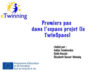 Premiers pas
dans l’espace projet (le
TwinSpace)
réalisé par :
Adela Tsonkovska
Cécile Gouzée
Elizabeth Sauser-Monnig

 