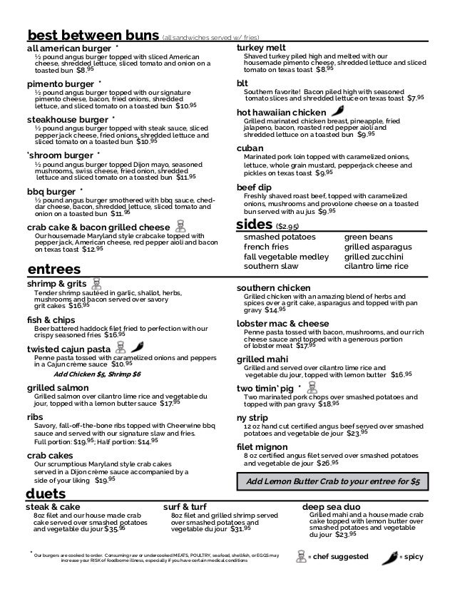 Twisted Oak American Bar & Grill Menu