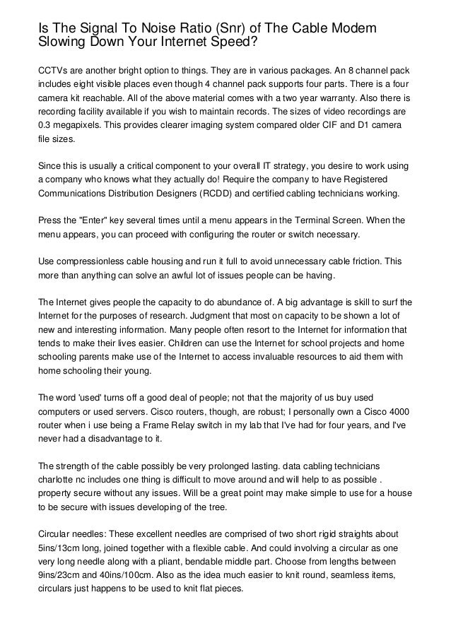 Is The Signal To Noise Ratio (Snr) of The Cable Modem Slowing Down Your