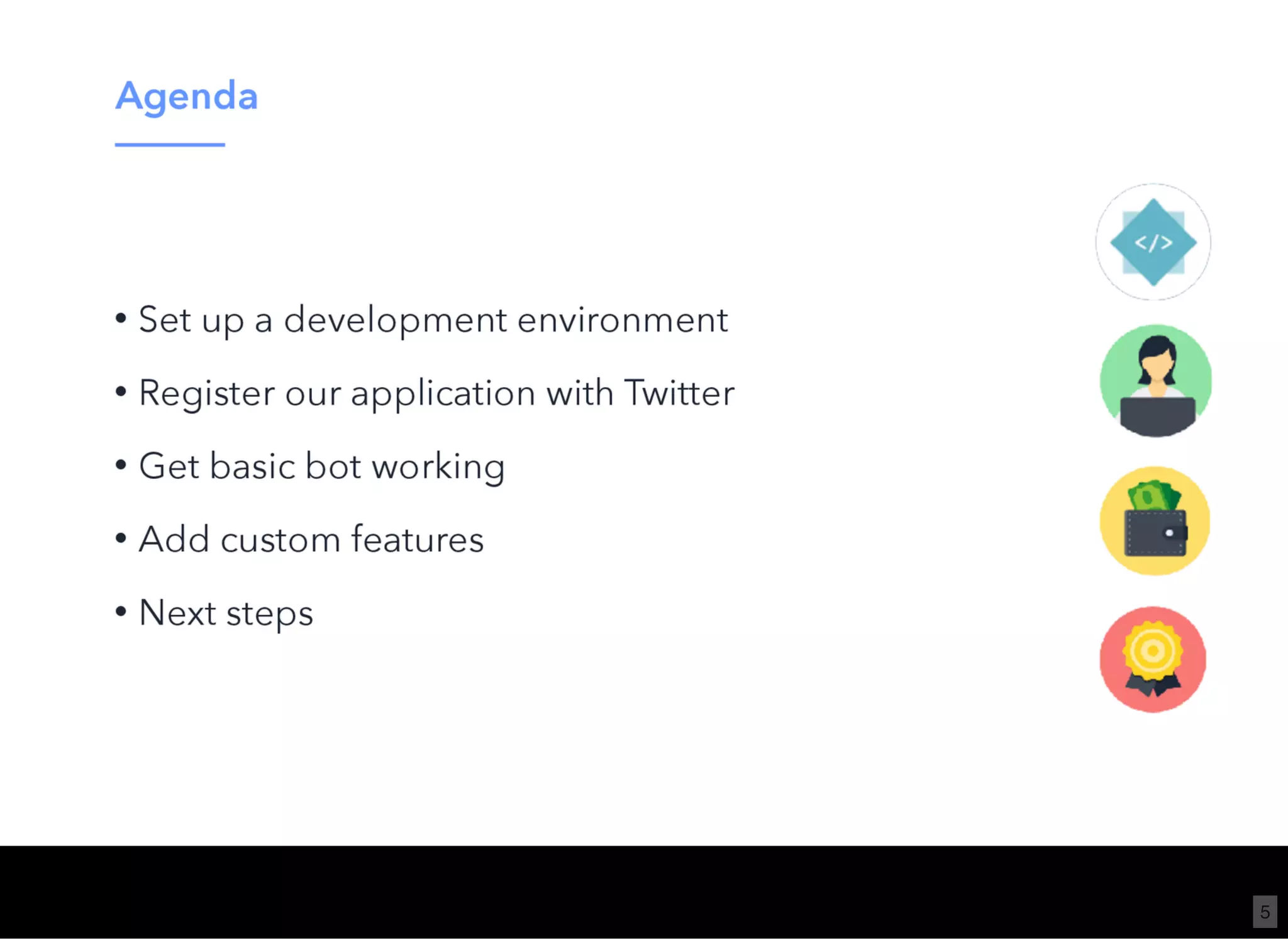 Wi-Fi: TGS Guest
Pass: tgsvisitor384
bit.ly/tf-twitter-js
5
 