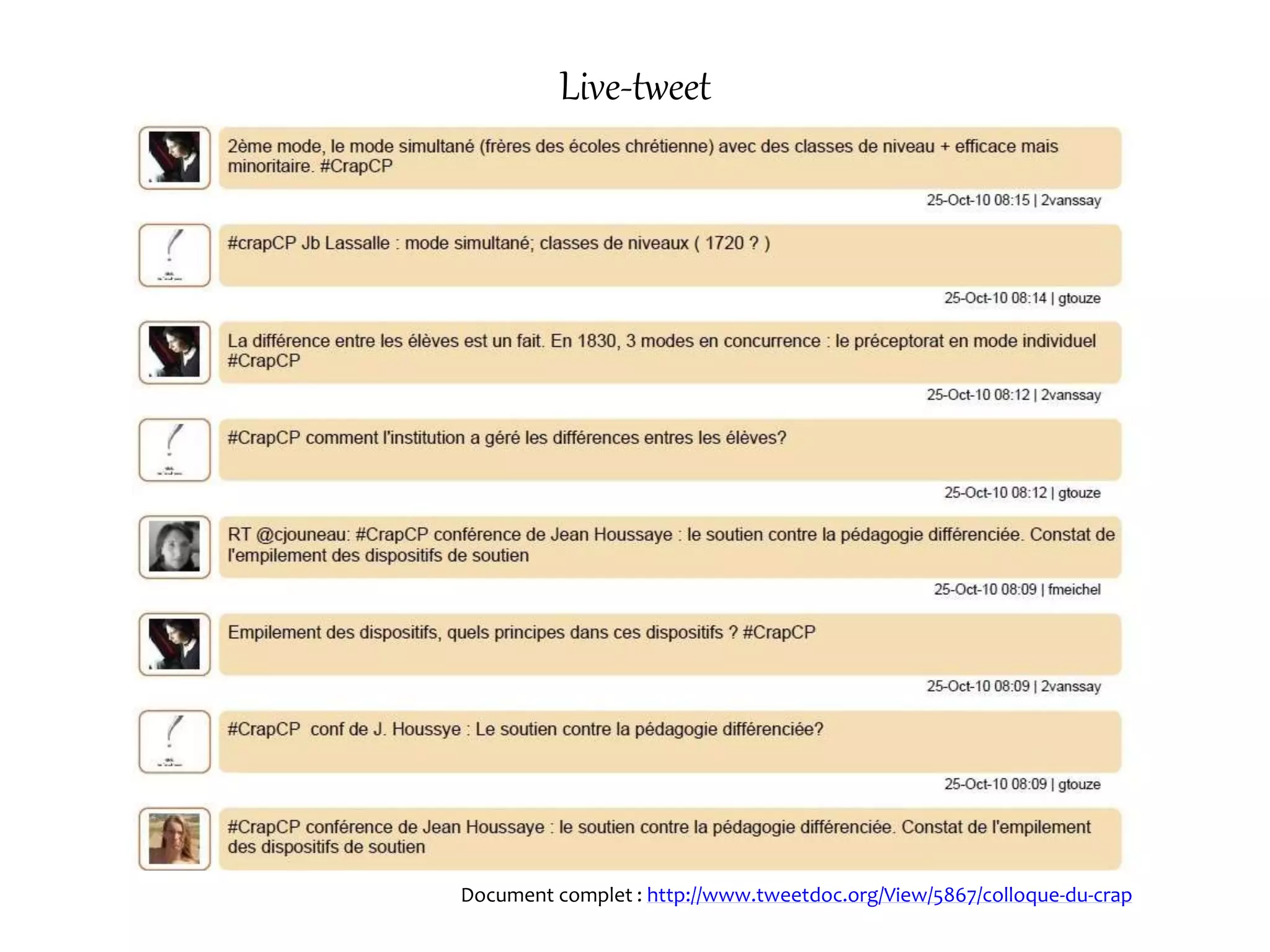 Live-tweet
Document complet : http://www.tweetdoc.org/View/5867/colloque-du-crap
 