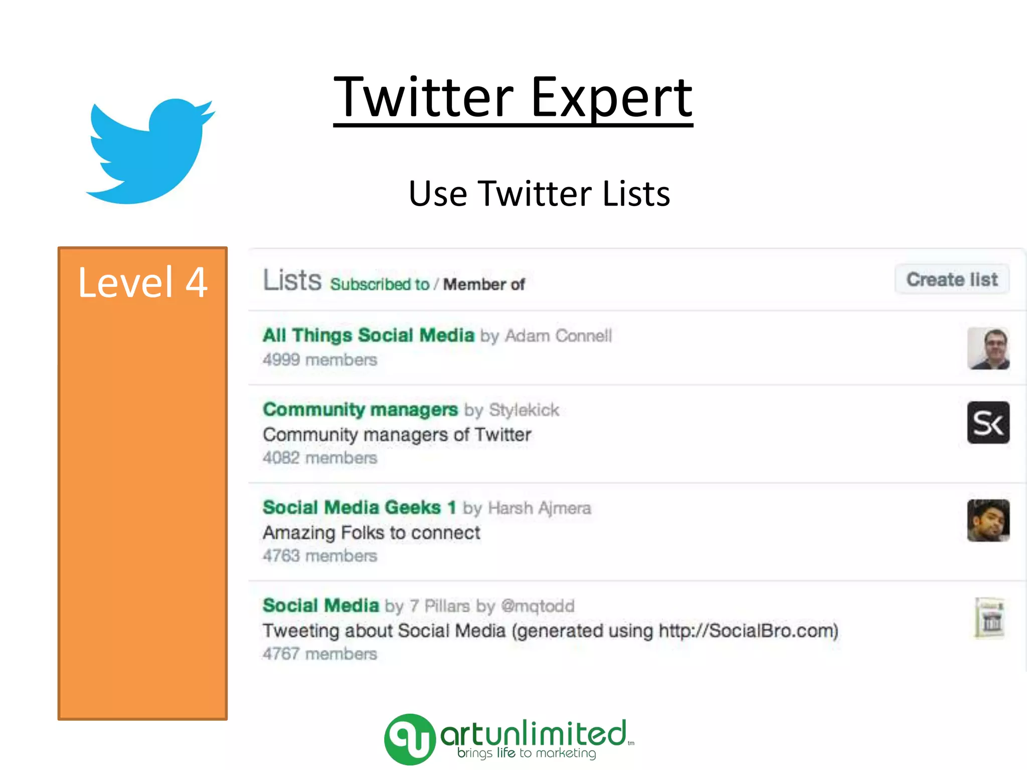 Twitter Expert
Use Twitter Lists
Level 4
 