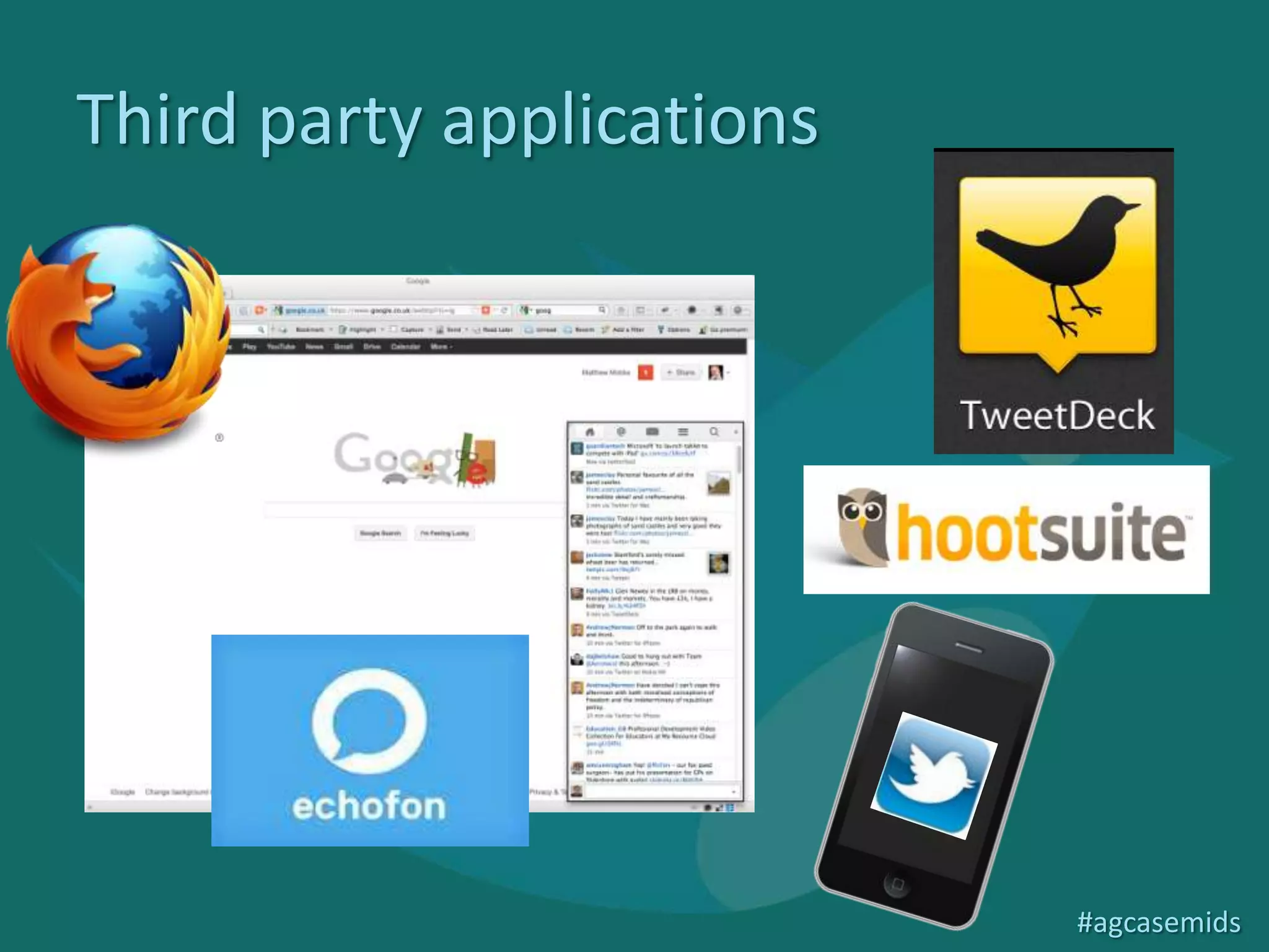 Third party applications




                           #agcasemids
 