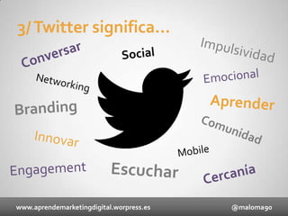 3/ Twitter significa...

¡

www.aprendemarketingdigital.worpress.es

@maloma90

 