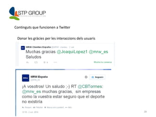 28 
Continguts que funcionen a Twitter 
Donar les gràcies per les interaccions dels usuaris 
 
