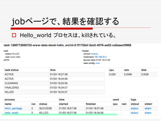 jobページで、結果を確認する
 Hello_world プロセスは、killされている。
 