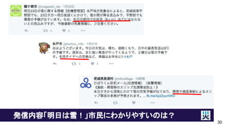 発信内容「明日は雪！」市民にわかりやすいのは？
30
 