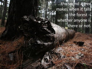 … the sound a tree makes when it falls in the forest -- whether anyone is there or not. 