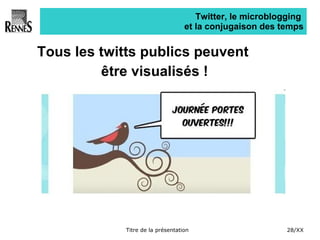 Twitter, le microblogging  et la conjugaison des temps Tous les twitts publics peuvent  être visualisés ! 