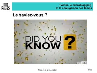 Twitter, le microblogging  et la conjugaison des temps Le saviez-vous ? 