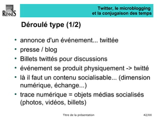 Twitter, le microblogging  et la conjugaison des temps <ul><li>Déroulé type (1/2) </li></ul><ul><li>annonce d'un événement...