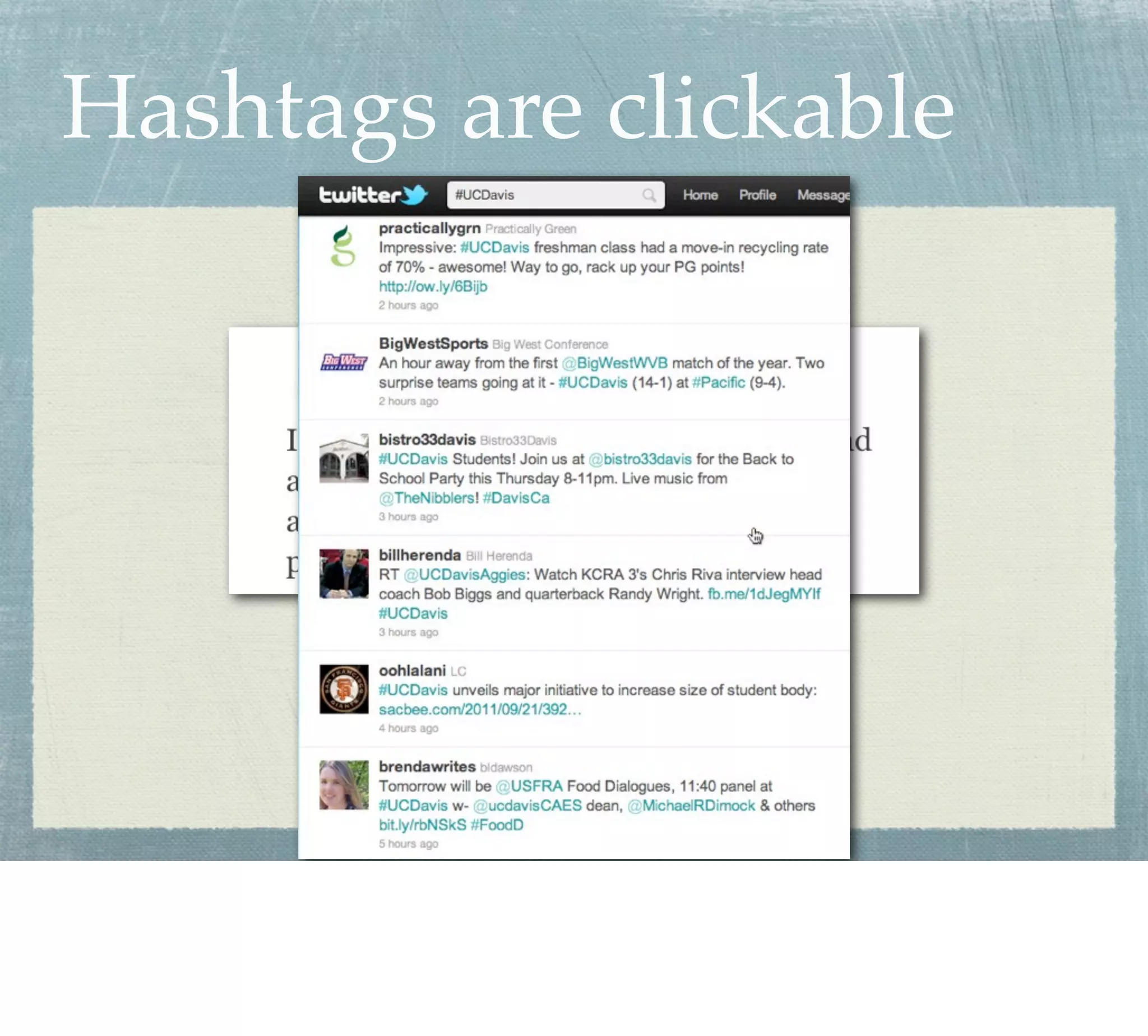 Hashtags are clickable
 
