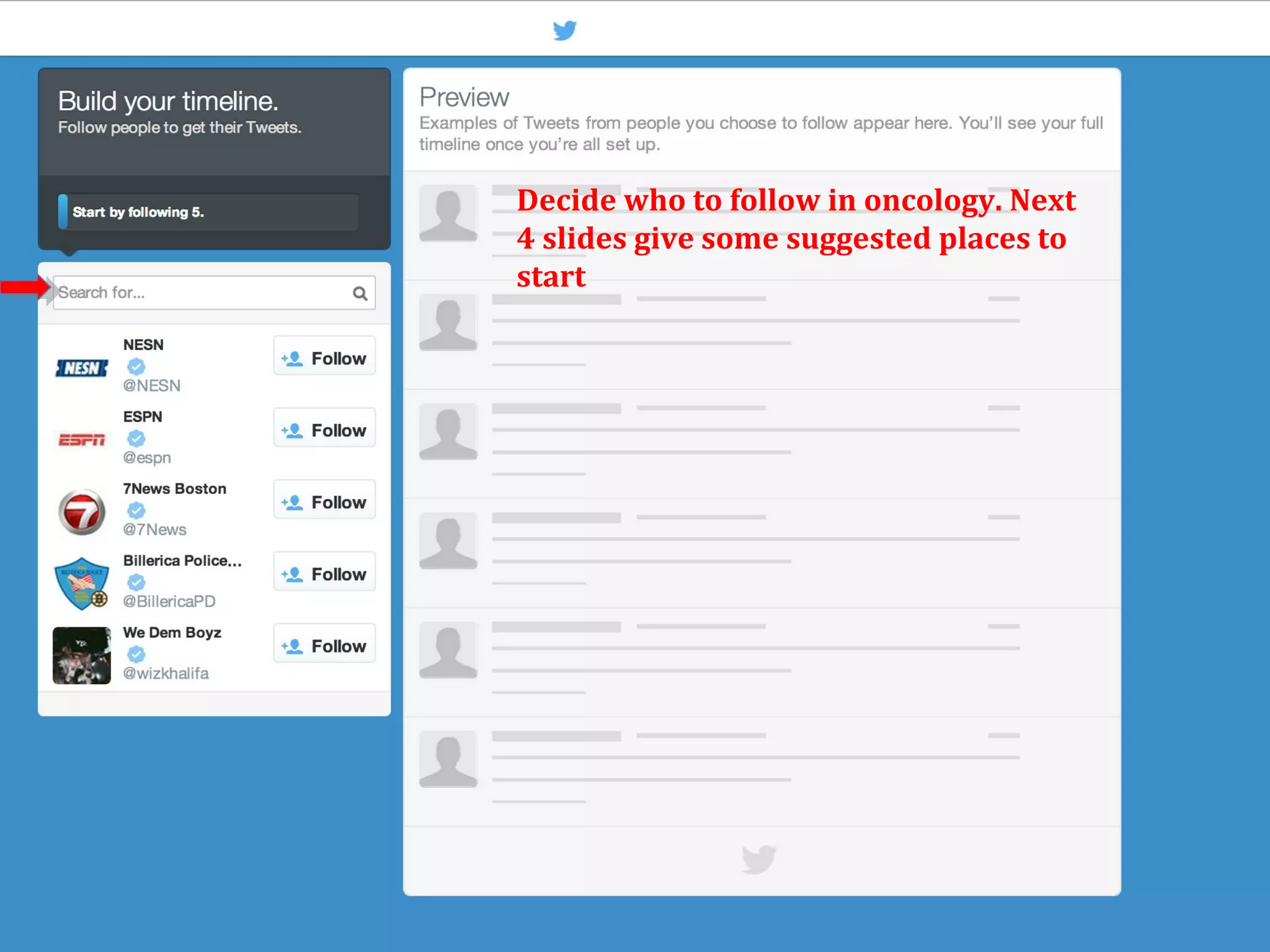 Decide who to follow in oncology. Next
4 slides give some suggested places to
start
 