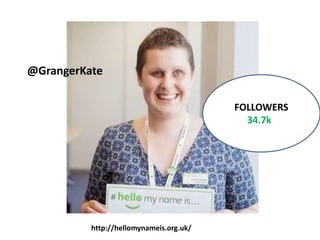 #ABTwitter101 | @kevin4quality | @tweetvandijk March 18, 2015
FOLLOWERS
34.7ks
@GrangerKate
http://hellomynameis.org.uk/
 