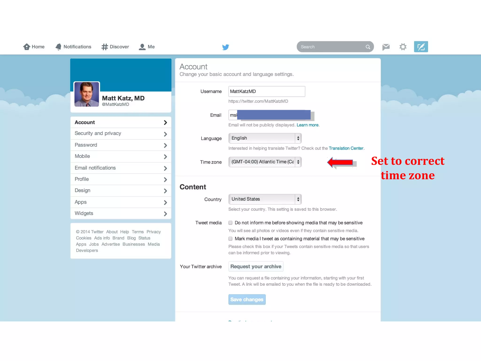 Set to correct
time zone