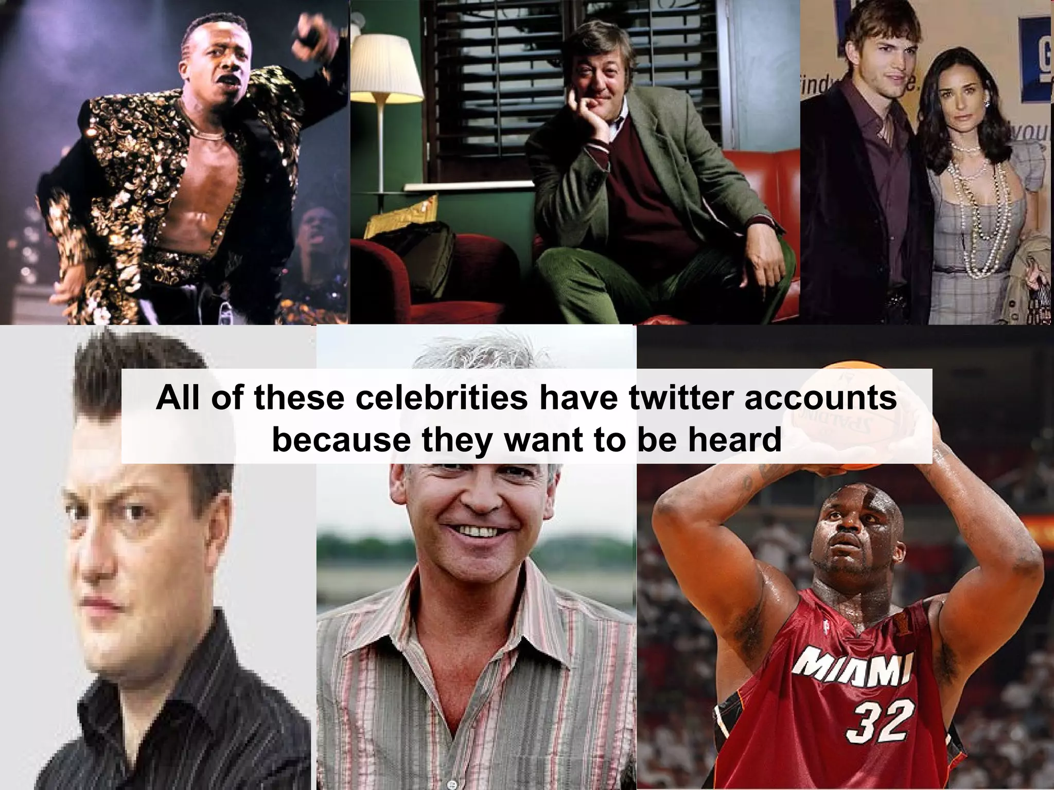 All of these celebrities have twitter accounts because they want to be heard 