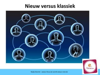 Nieuw versus klassiek
communicatiemodel
Nadja Desmet - www.e-focus.be wordt
www.e-visie.be
Nadja Desmet - www.e-focus.be wordt www.e-visie.be
 