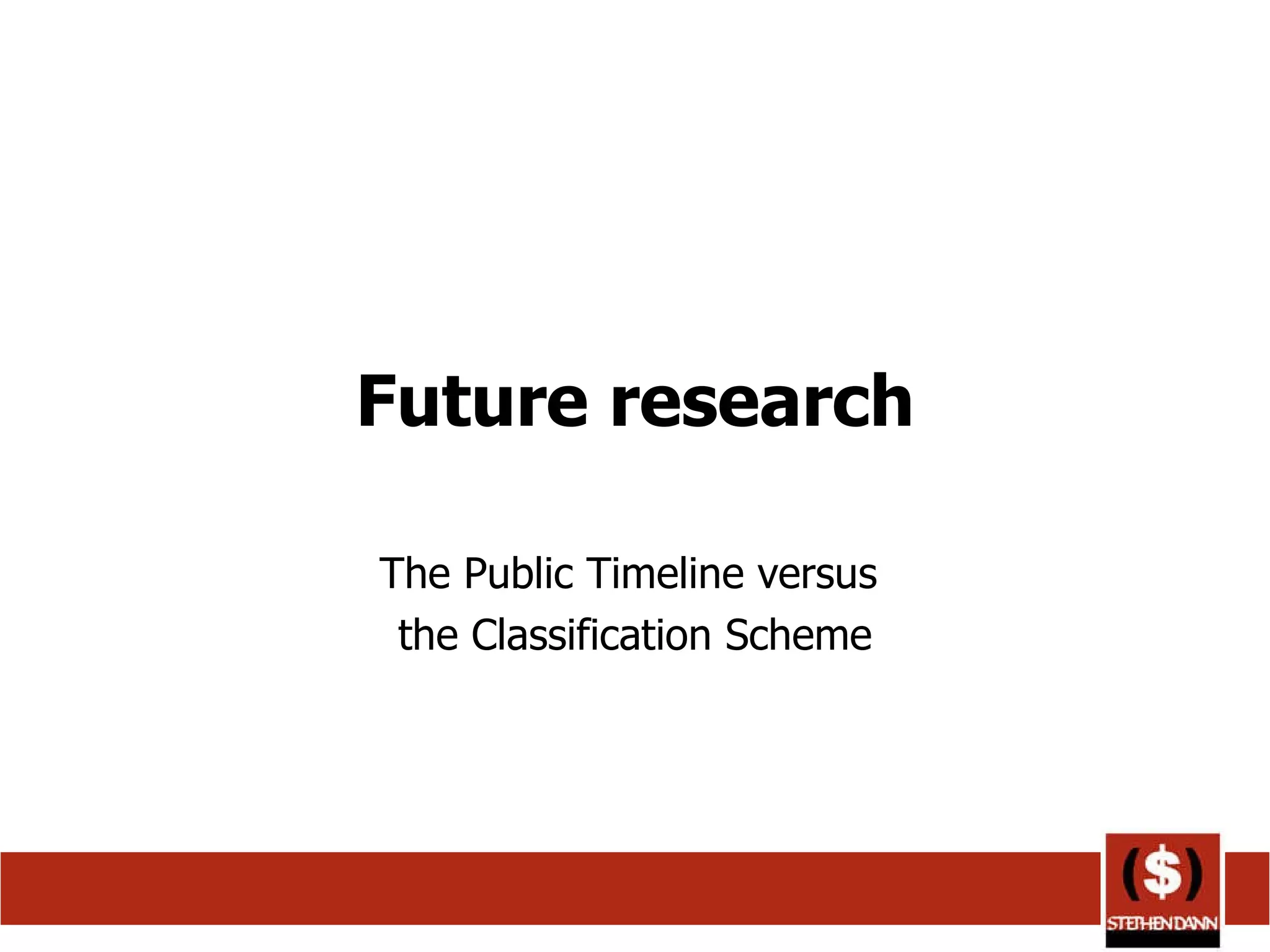 Future research The Public Timeline versus  the Classification Scheme 