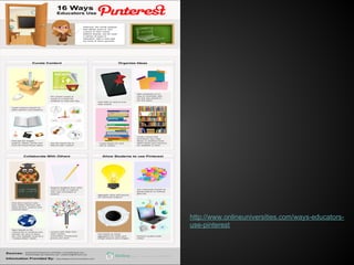 http://www.onlineuniversities.com/ways-educators-
use-pinterest
 