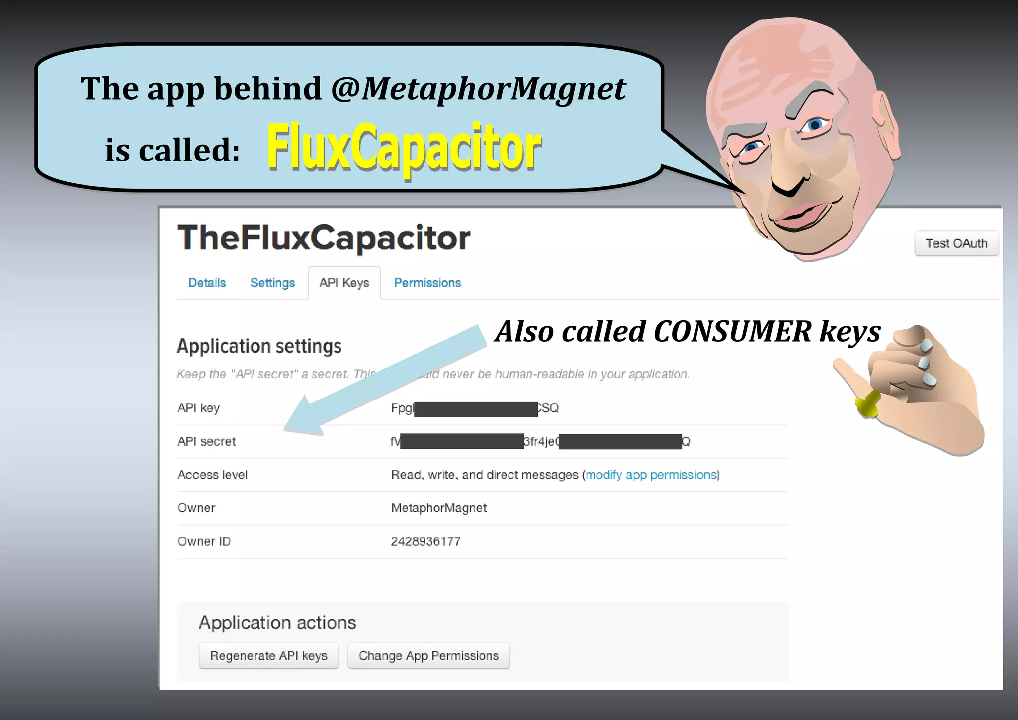 The app behind @MetaphorMagnet
is called:
Also called CONSUMER keys