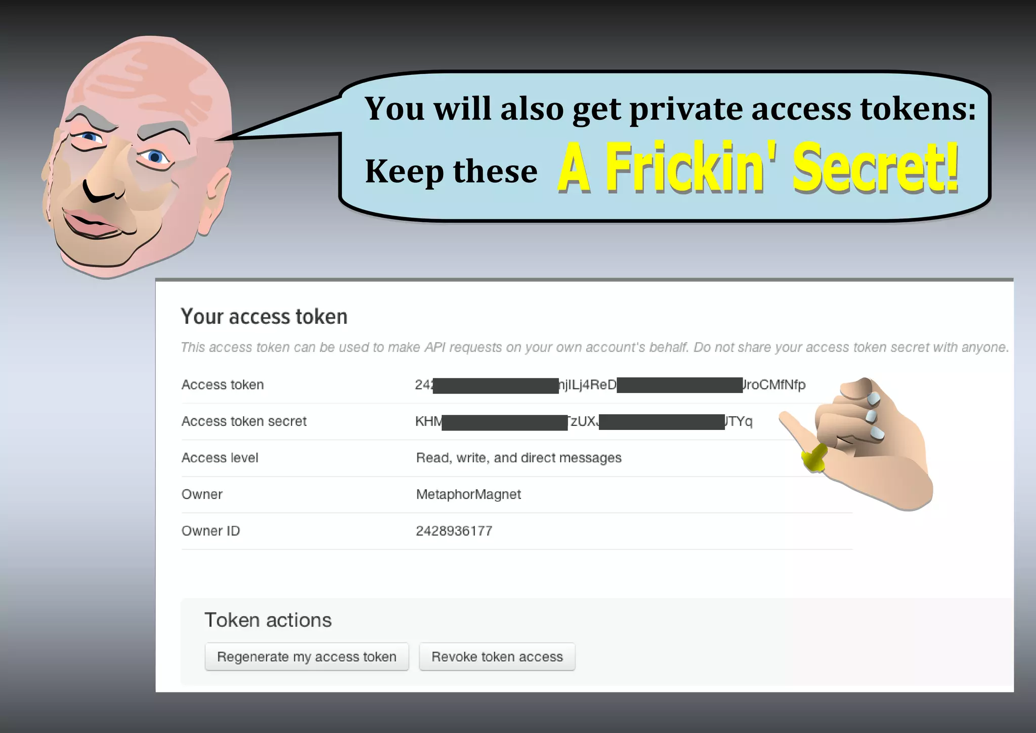 You will also get private access tokens:
Keep these