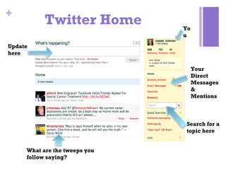 Twitter Home What are the tweeps you follow saying? Update here Search for a topic here You Your Direct Messages & Mentions 